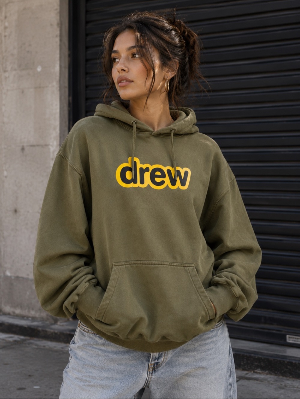 Drew House Streetwear Women’s Olive Green Hoodie Size Medium.